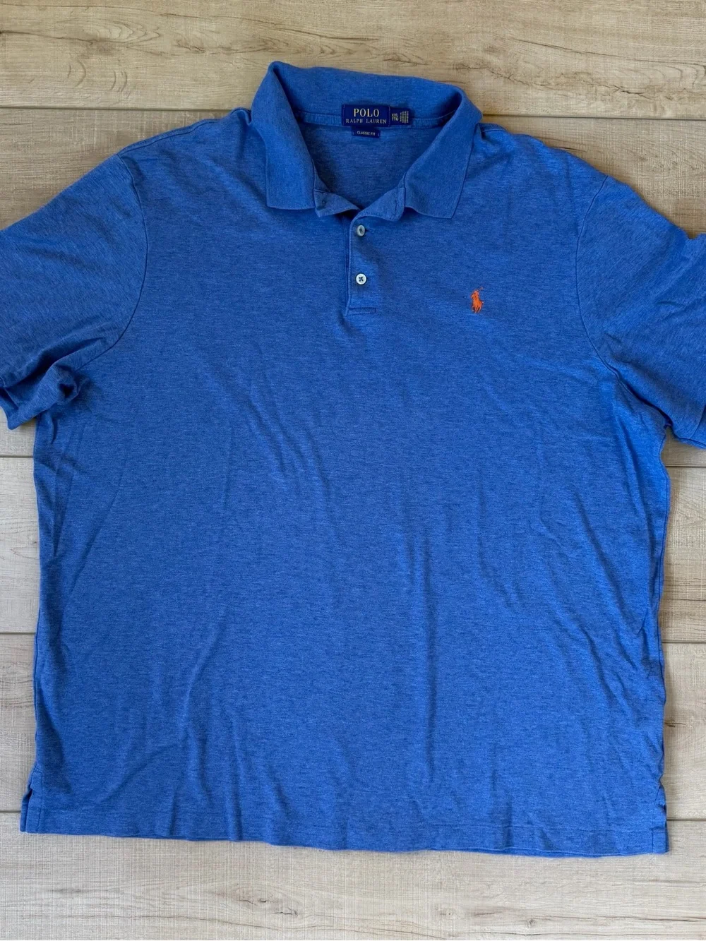 Ralph Lauren Polo Shirt Mens 2XL XXL Blue Orange Pony Rugby Cotton Casual Preppy
